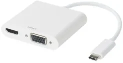 Adapter DELTACO HDMI/VGA/ljud/USB-C vit