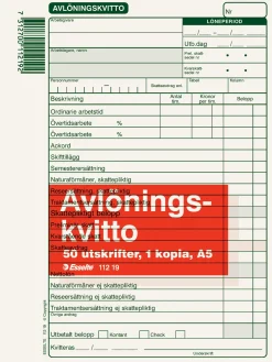 Avlöningskvitto A5 med kopia, 2x50 blad, 5st