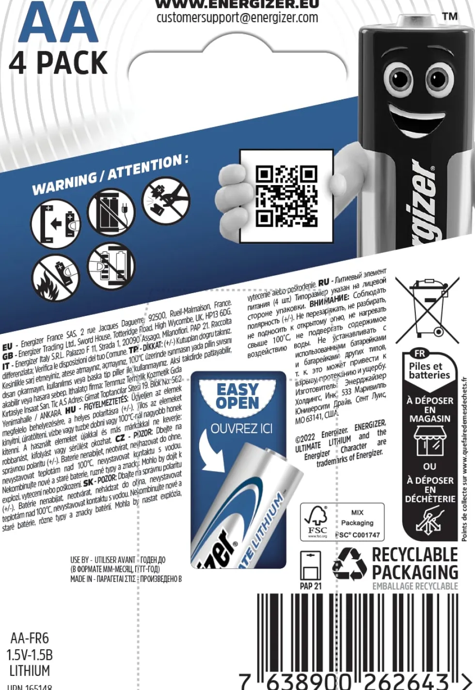 Batteri Energizer Lithium AA, 4/fp