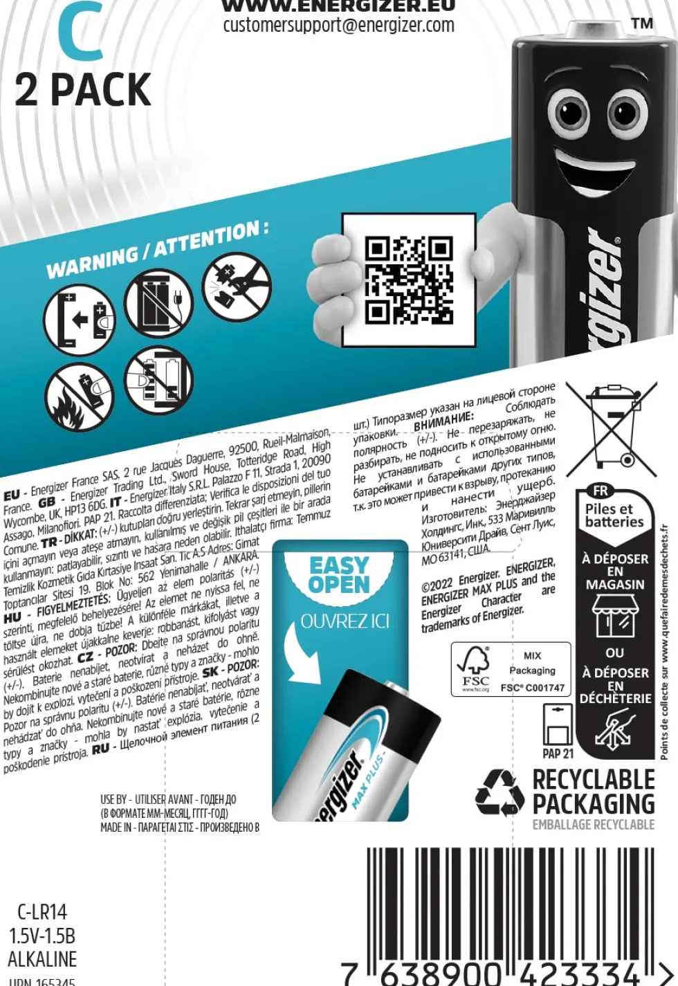 Batteri ENERGIZER Max Plus C 2/fp