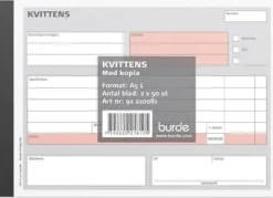 Blankett kvittens A5L m. 1 kopia 2x50 bl