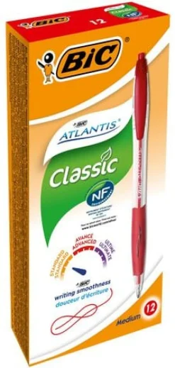 Bläckkulpenna BIC Atlantis Medium Röd, 1.0mm, 12st