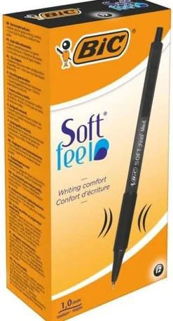 Bläckkulpenna BIC Soft Feel Clic Medium Svart, 12st