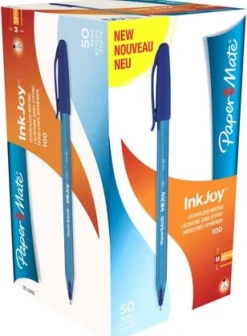 Bläckkulpenna PAPERMATE InkJoy 100 Cap Fine Blå, 0.8mm, 50st