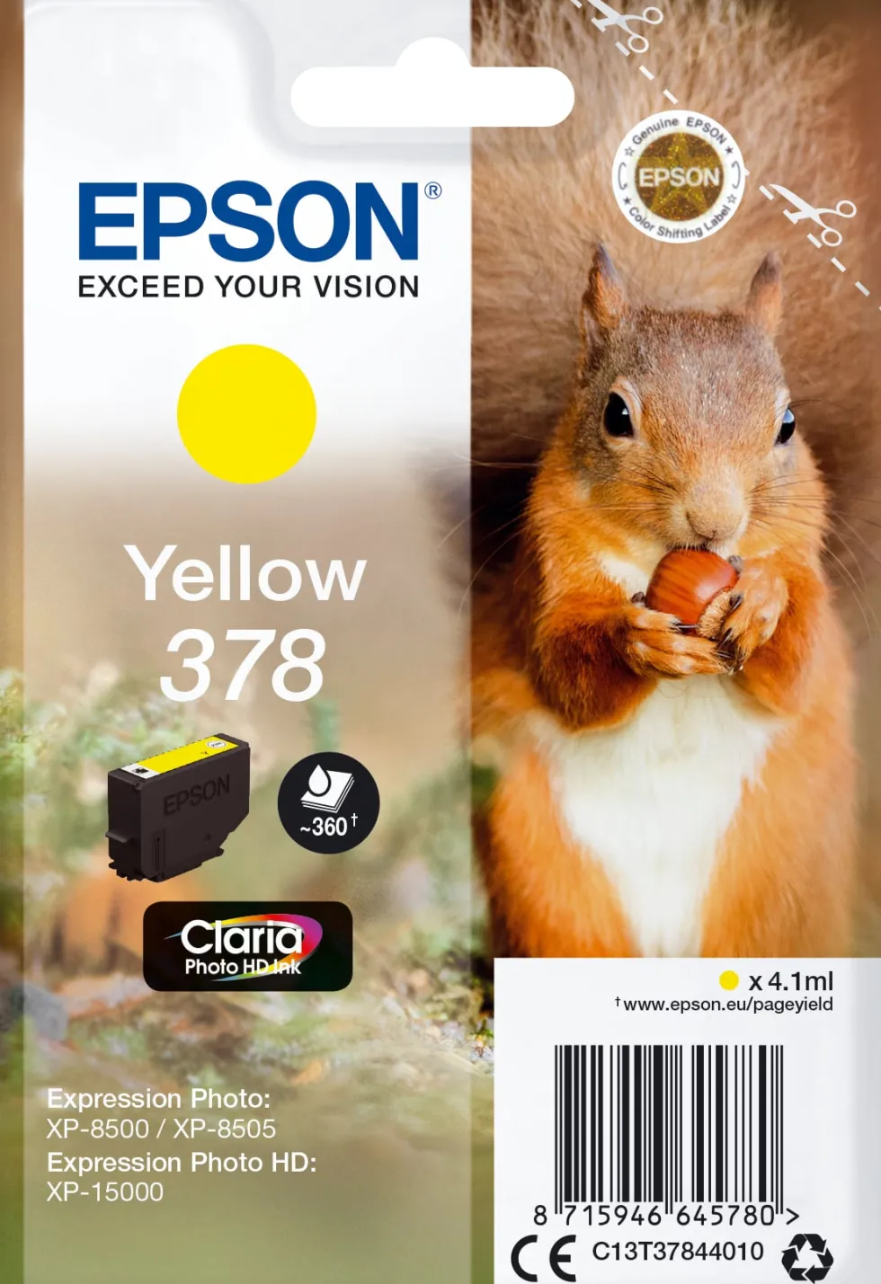 Bläckpatron EPSON C13T37844010 Gul