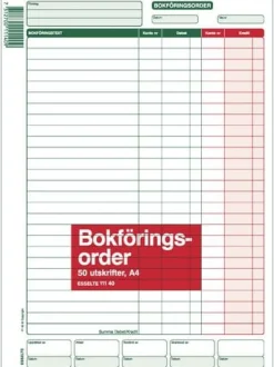 Bokföringsorder A4 utan kopia, 50 blad