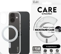 CARE iPhone 16 Case Silver Kickstand & MagSafe