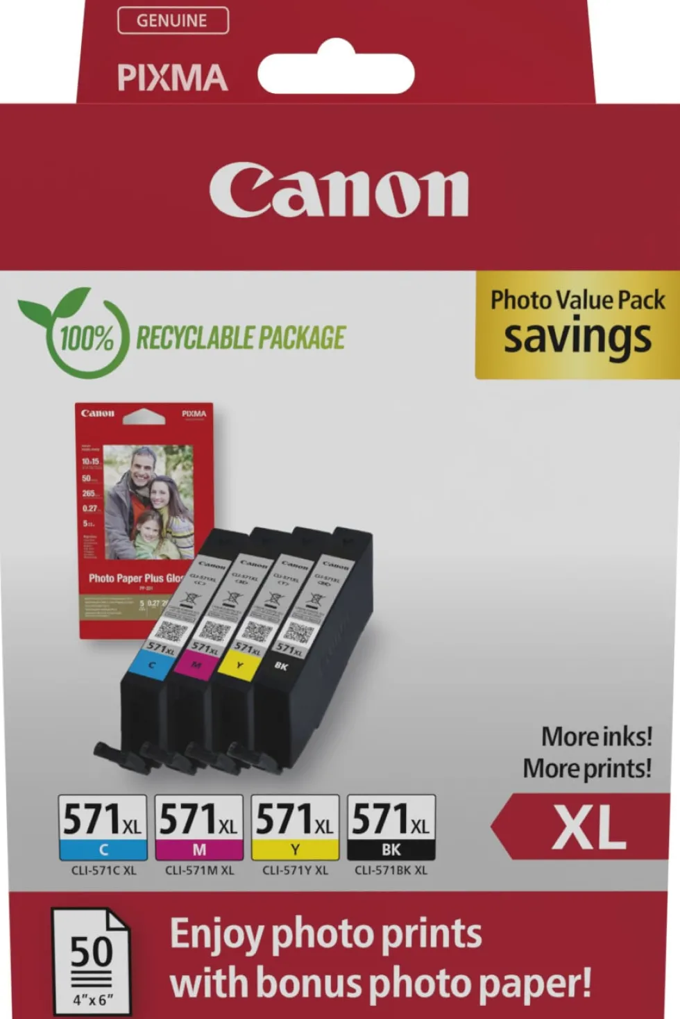 CLI-571XL value pack & 10x15 PP 201 (50)