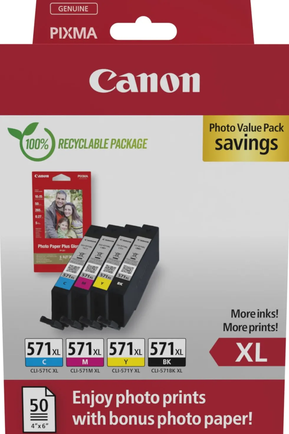 CLI-571XL value pack & 10x15 PP 201 (50)