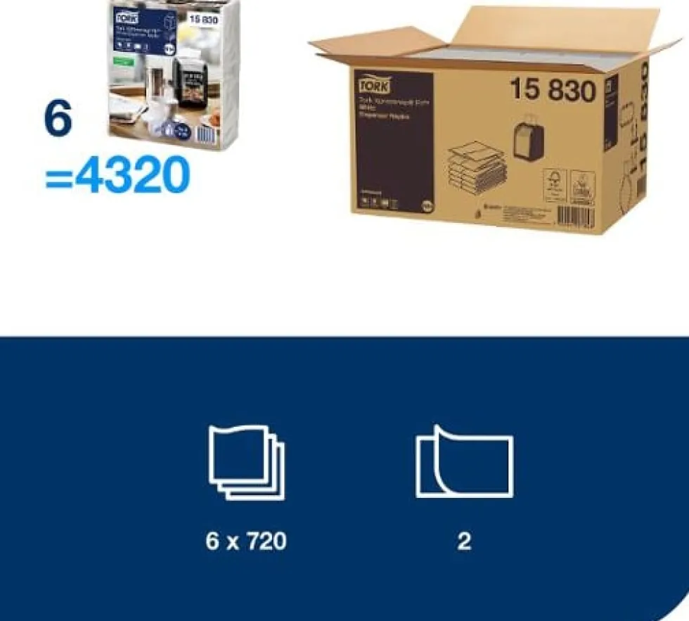 Dispenserservett TORK Xpressnap N14 vit 720/FP