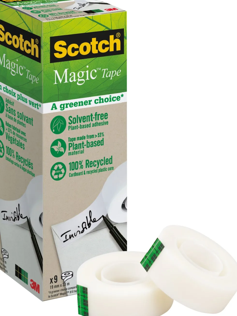 Dokumenttejp Scotch Magic 900 Greener, osynlig, 19mm x 33m, 9/fp