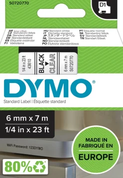 DYMO D1 Tejp 6 mm x 7 m svart på transparent
