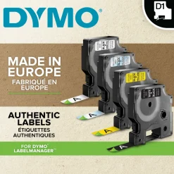 DYMO D1 Tejp Permanent Polyester 12 mm x 5,5 m svart på vit