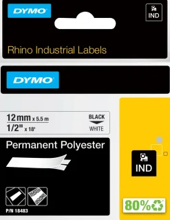DYMO Rhino Industriell Tejp Permanent Polyester 12mm x 5.5m