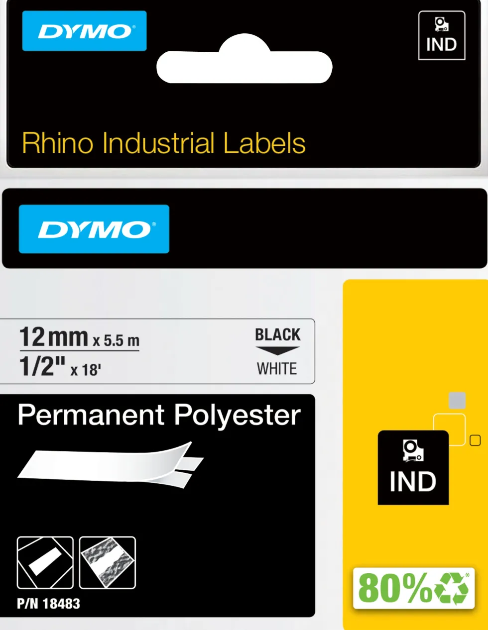 DYMO Rhino Industriell Tejp Permanent Polyester 12mm x 5.5m
