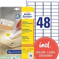 Etikett AVERY avtagbara 45.7x21.2mm, 1200/FP