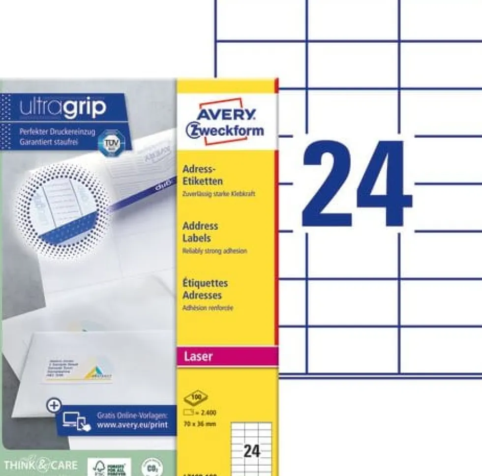 Etikett AVERY Laser 70x36mm 2400/fp