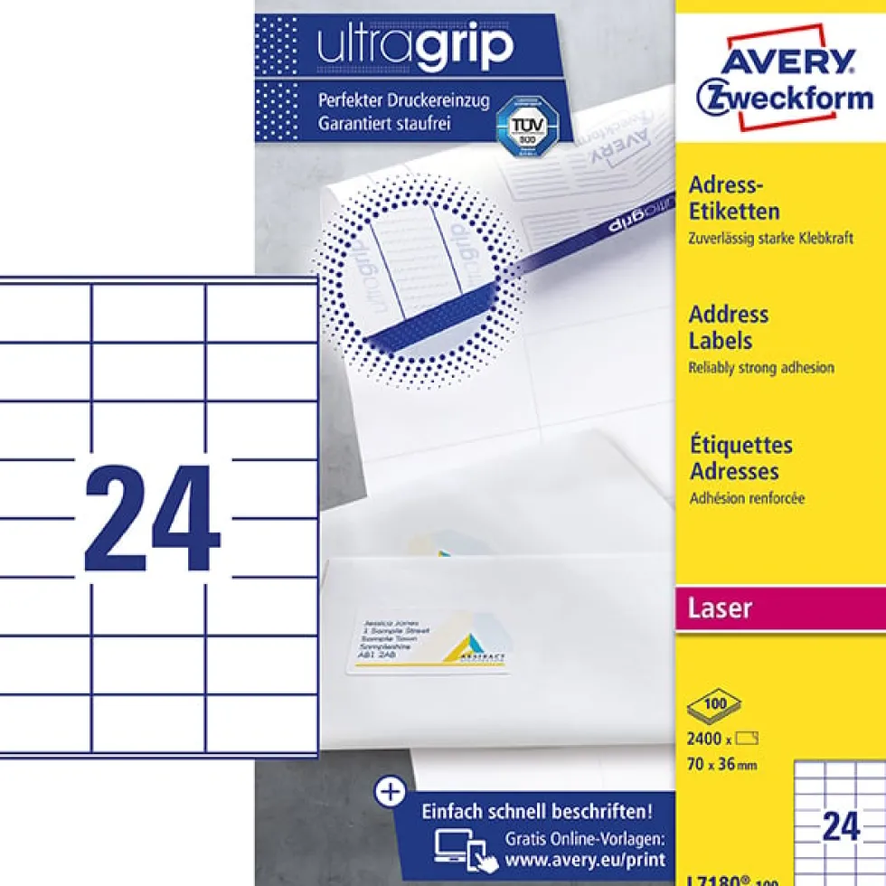 Etikett AVERY Laser 70x36mm 2400/fp