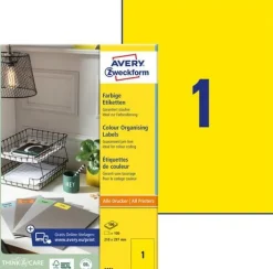 Etikett AVERY neongul 210x297mm 100/fp