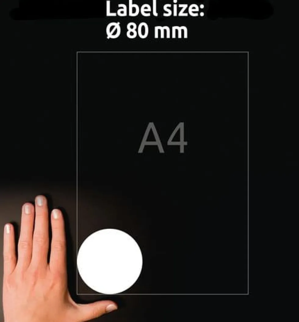 Etikett AVERY papper Ø80mm vit 60/fp