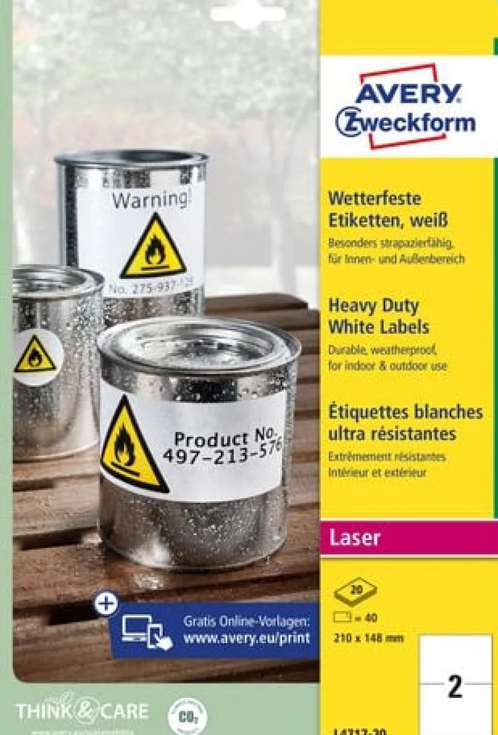 Etikett AVERY Slitstark A5 210x148mm, 40/FP