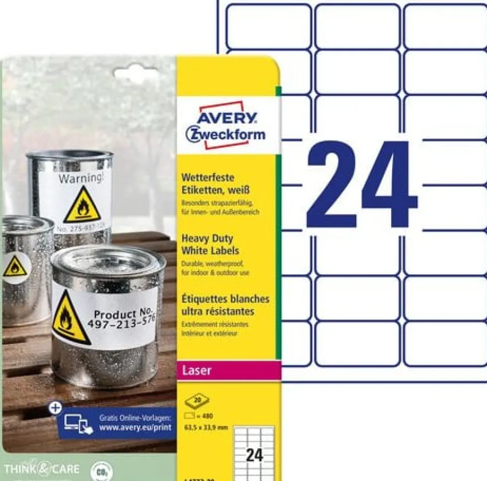 Etikett AVERY Slitstark 63.5x33.9mm, 480/FP