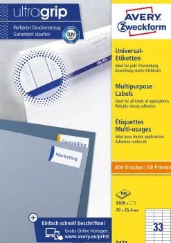 Etikett AVERY Ultragrip 70x25,4mm 3300/FP