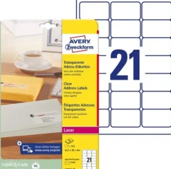 Etikett AVERY 63,5x38,1mm transparent, 25/FP