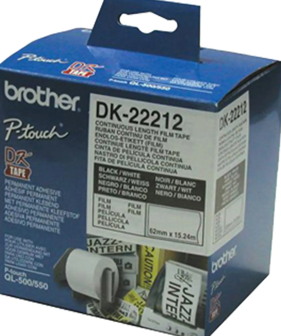 Etikett BROTHER DK-22212 Vit löpande film, 62mm x 15,24m