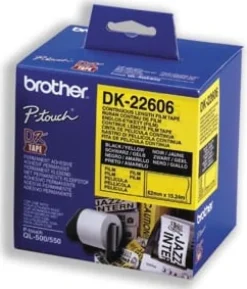 Etiketter BROTHER DK-22606 Gul löpande plastfilm, 62mm x 15,24m
