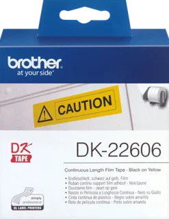 Etiketter BROTHER DK-22606 Gul löpande plastfilm, 62mm x 15,24m