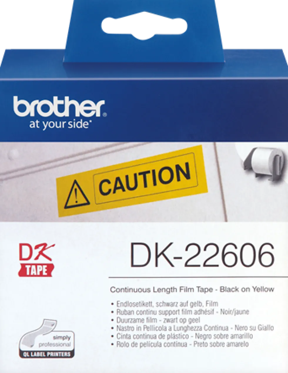 Etiketter BROTHER DK-22606 Gul löpande plastfilm, 62mm x 15,24m