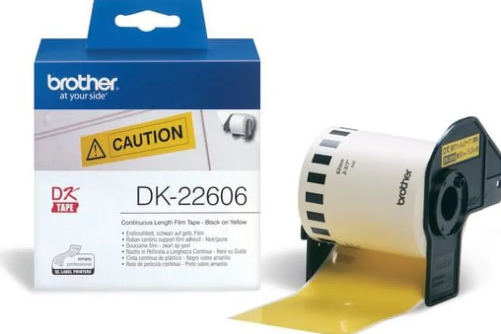 Etiketter BROTHER DK-22606 Gul löpande plastfilm, 62mm x 15,24m