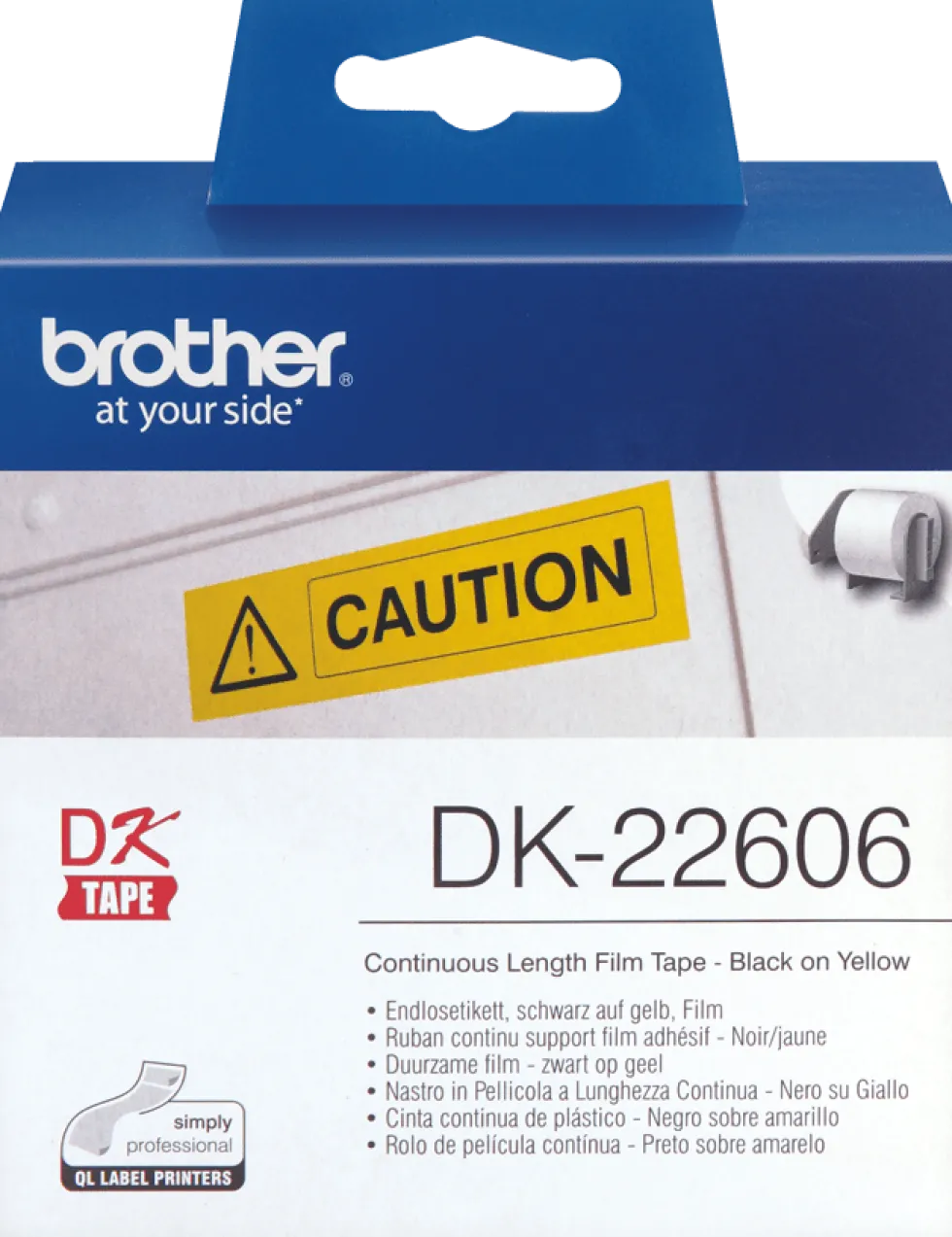 Etiketter BROTHER DK-22606 Gul löpande plastfilm, 62mm x 15,24m