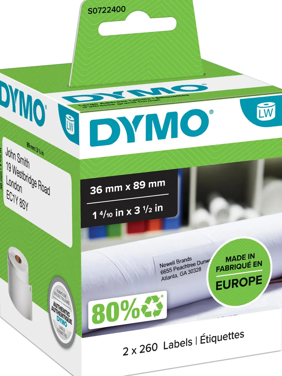 Etiketter Dymo LW Adress, vit, 89x36mm, 2x260/fp