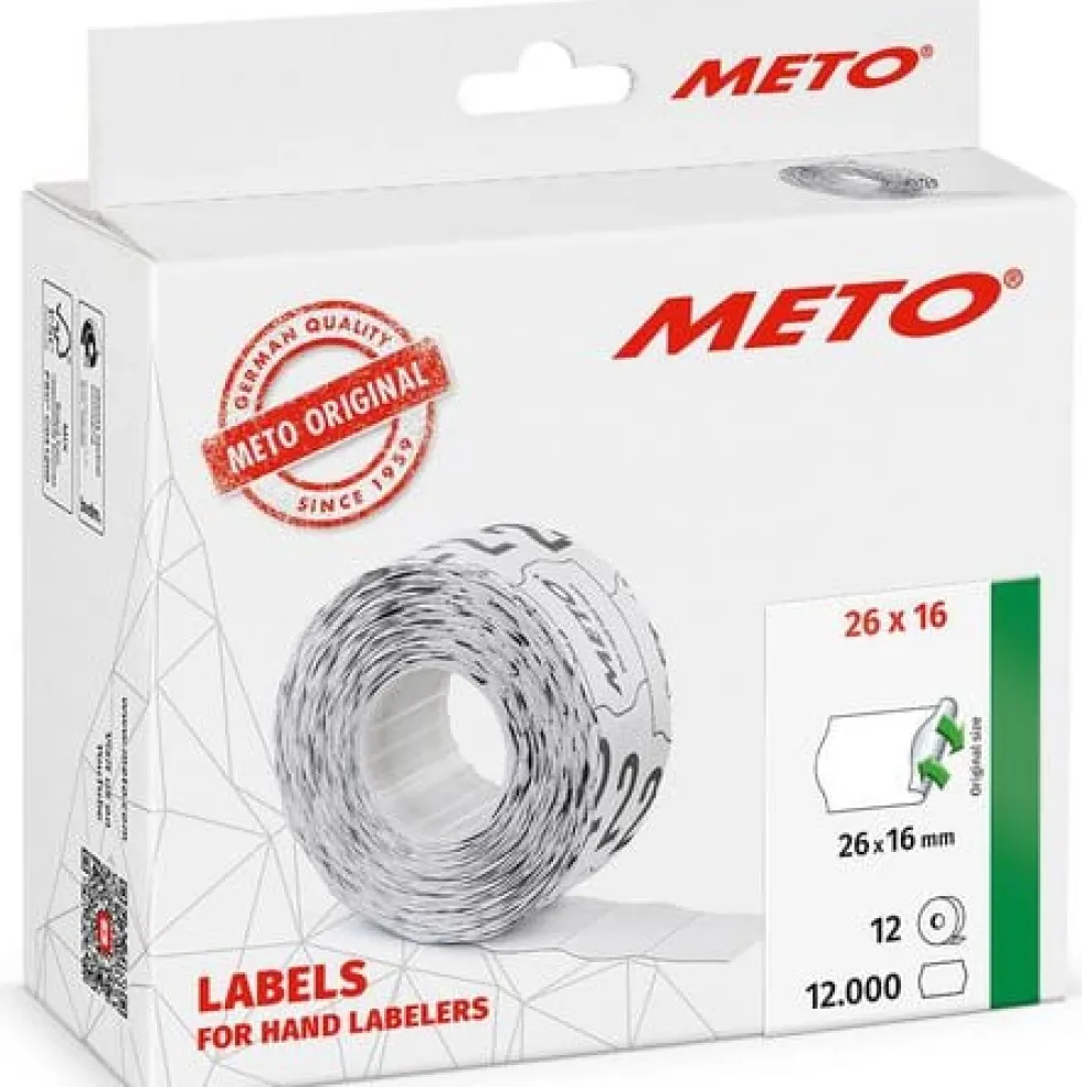 Etikett METO avtagbar 26x16 vit 12000/fp