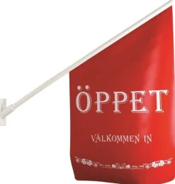 Flagga ''Öppet'' röd med vit text