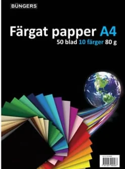 Färgat papper A4 80g sorterat 50/fp