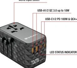 GaN III Universal Travel Adapter UTA-06 PD100W QC 4+