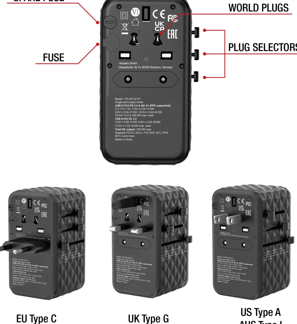 GaN III Universal Travel Adapter UTA-06 PD100W QC 4+