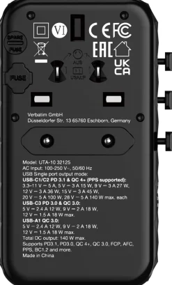 GaN III Universal Travel Adapter UTA-10 2xUSB-C PD140W QC 4+