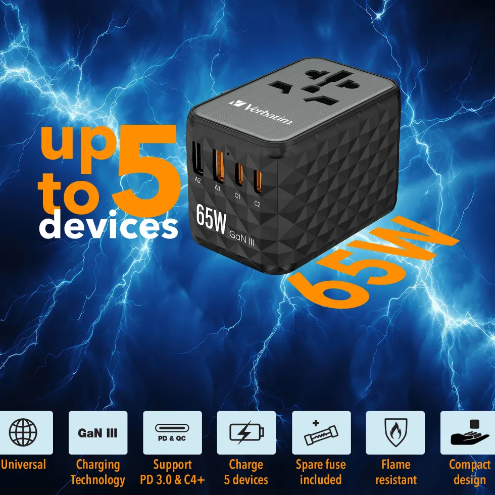 GaN III Universal Travel Adapter UTA-05 PD65W QC 4+