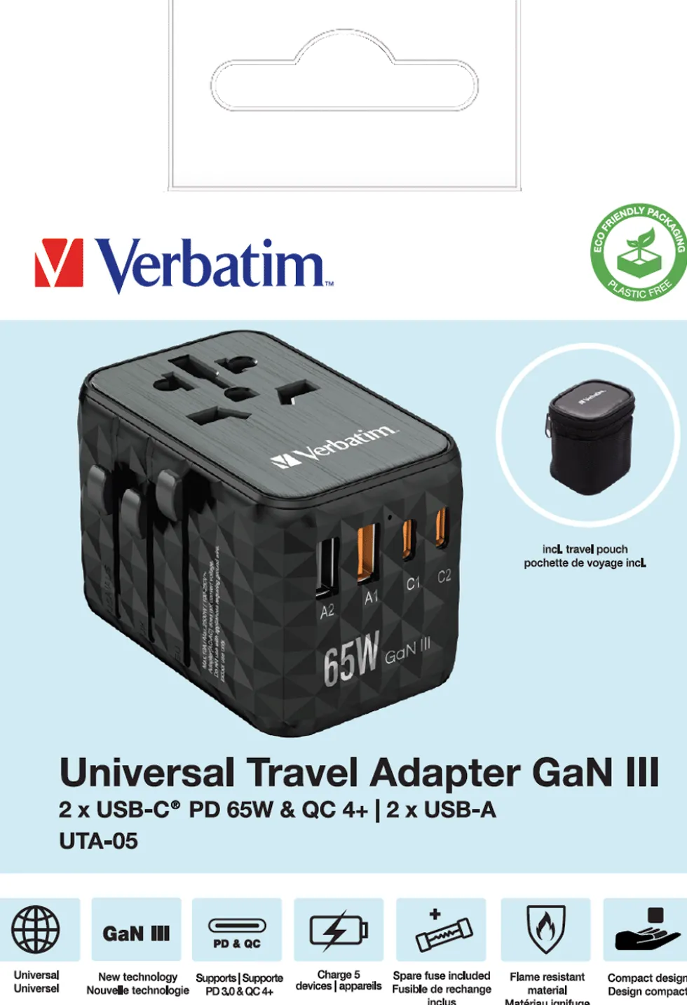 GaN III Universal Travel Adapter UTA-05 PD65W QC 4+