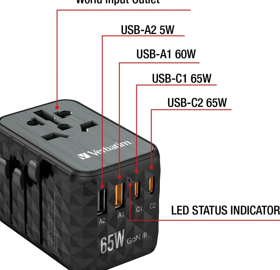 GaN III Universal Travel Adapter UTA-05 PD65W QC 4+