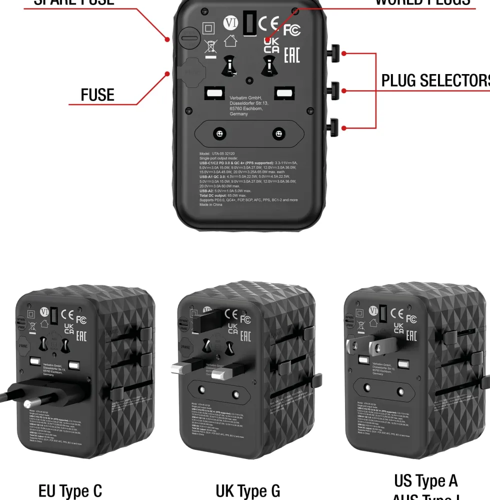 GaN III Universal Travel Adapter UTA-05 PD65W QC 4+