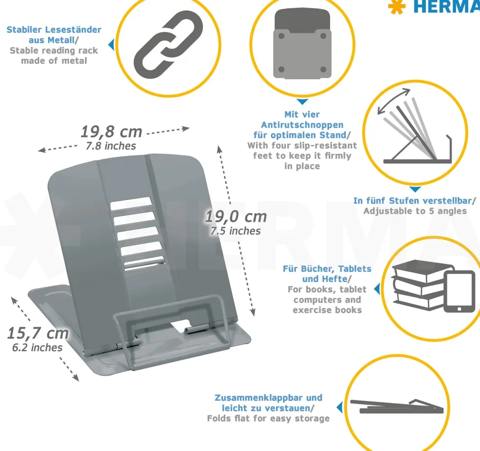Herma bokstöd i metall svart