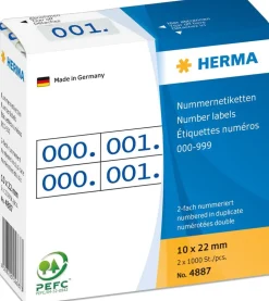 Herma etikett siffer 0-999 dubbel 10x22 blå (2x1000)