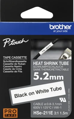 HSe-211E Heat Shrink Tube Tape Black on White 5,2mm wide