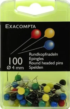Kartnål EXACOMPTA 4mm sort.färg 100/fp
