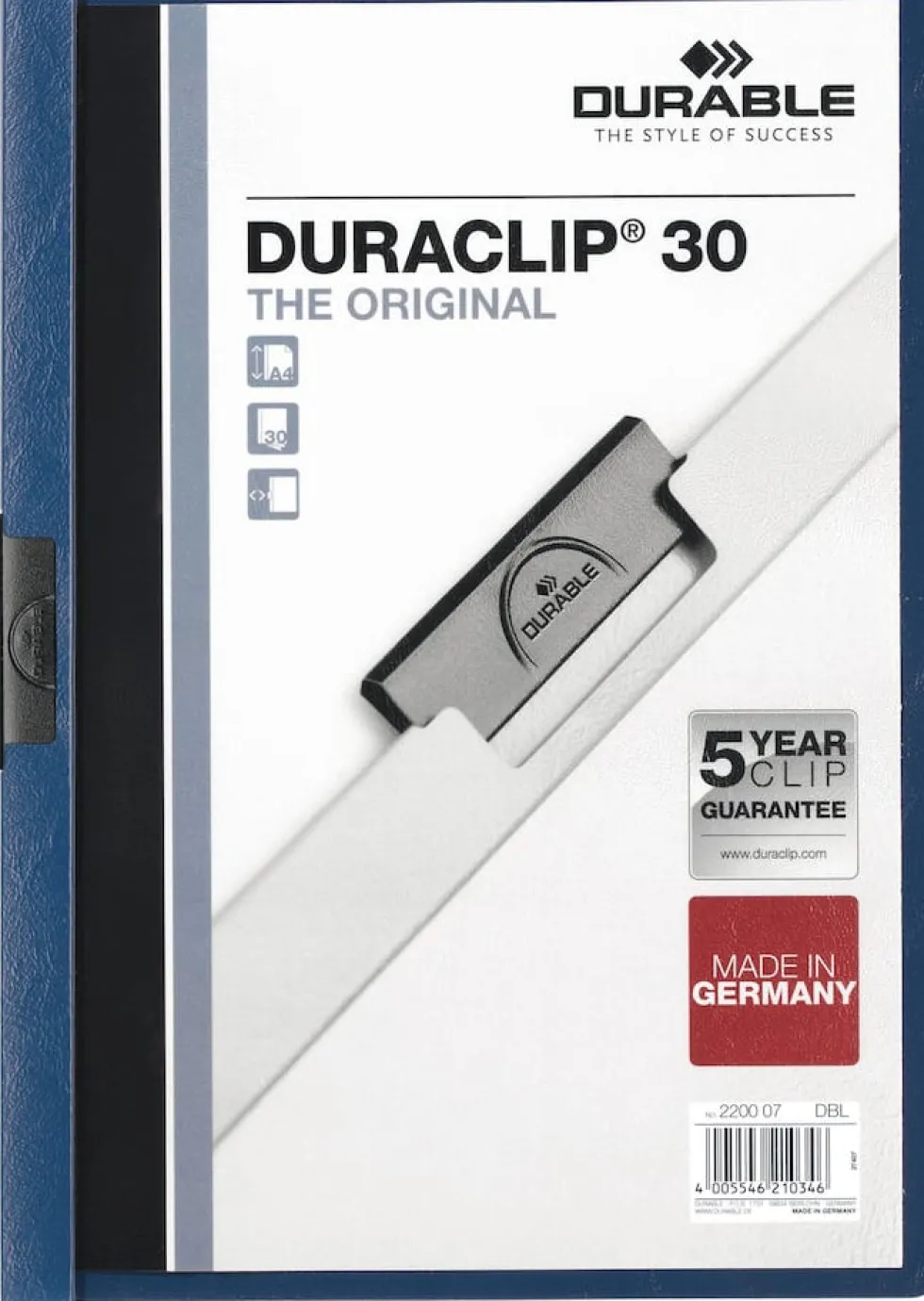 Klämmapp DURABLE Duraclip A4 Blå, 30 blad